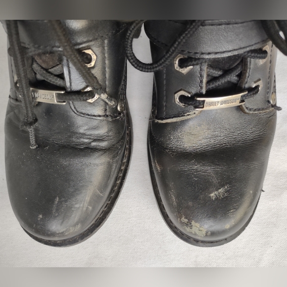 HARLEY DAVIDSON LADIES BLK LEATHER BIKER RIDING BOOTS SIZE 8 LACE & BUCKLE - Picture 6 of 12